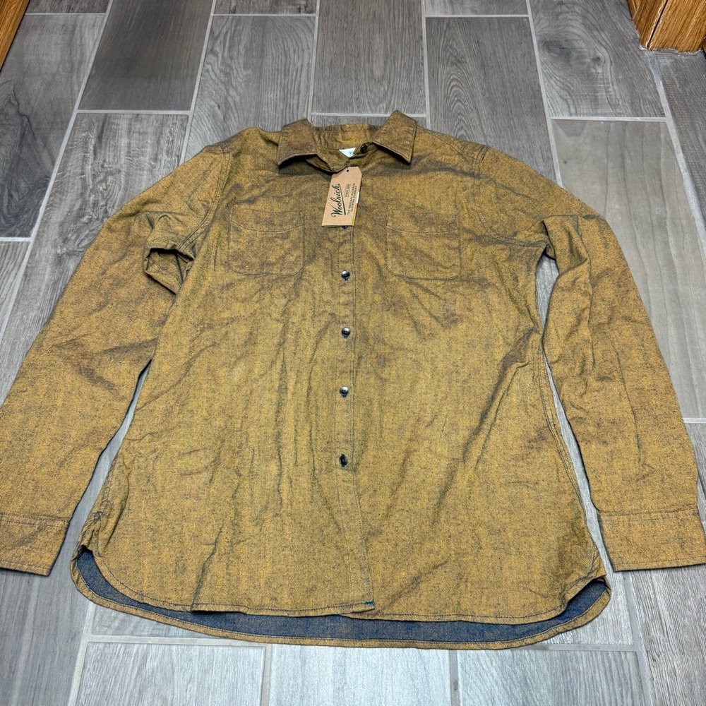 Woolrich The Pemberton Women’s Large Yellow and Blue Herringbone Button Shirt